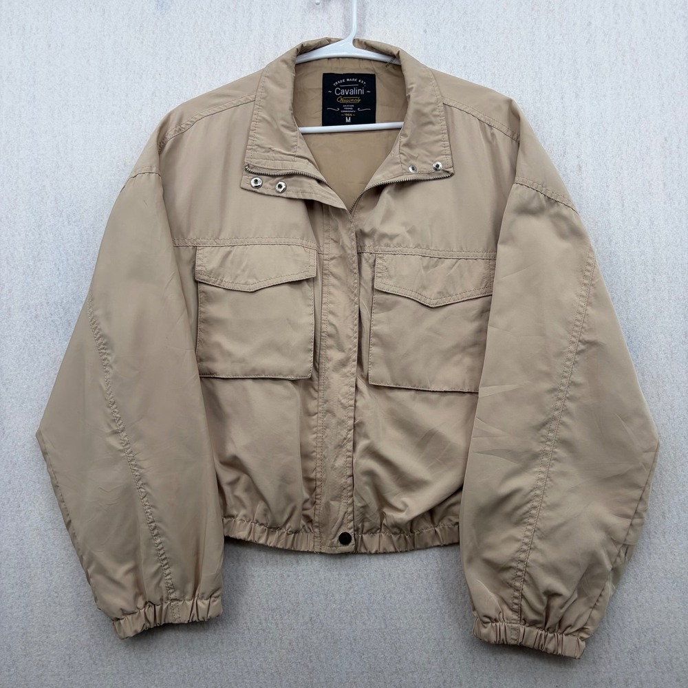 Cavalini Original Womens Khaki Utility Bomber Jacket NYJK649M Tan Sz M